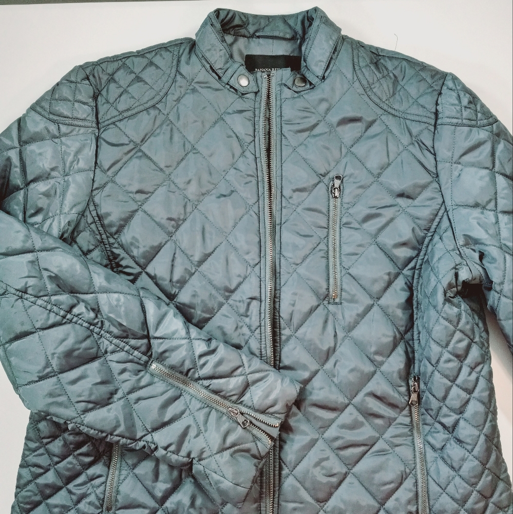 Banana Republic Size XL Quilted Jacket with Pockets Womens Dark Green